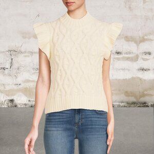 Line & Dot Cream Cable Knit Ruffle Sleeve Turtleneck Sweater